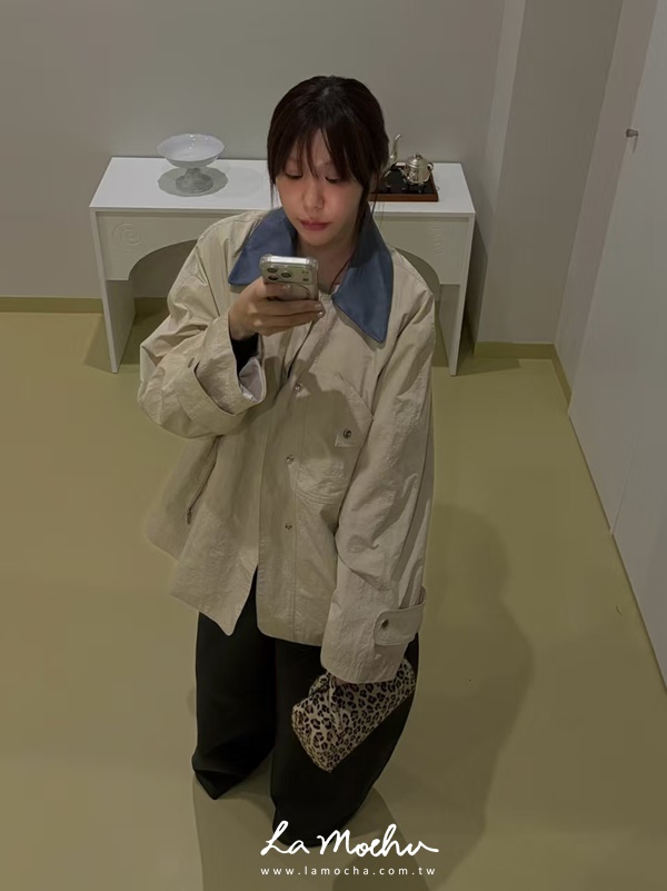 巴恩風拼領長版外套